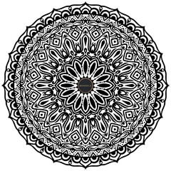 Mandala, tracery round boho doodle. Ethnic ornament, sketched symmetry. Folk, meditation design. Curved shape, isolated on white. Black and white art. Vector