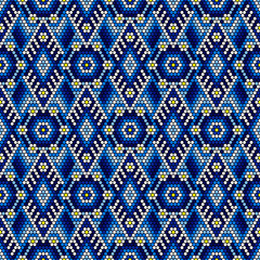 vector illustration of geometric seamless pattern inspired in mexican handmade huichol crafts style. Can be tiled