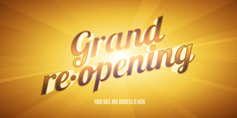 Grand opening or re-opening vector illustration, background with golden lettering sign