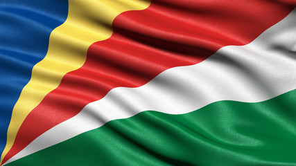 3D illustration of the flag of Seychelles waving in the wind.