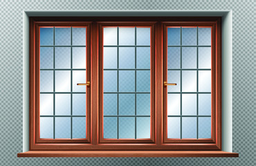 3d realistic vector icon illustration of wooden framed window. Isolated.
