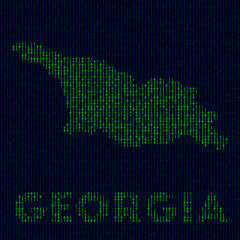Digital Georgia logo. Country symbol in hacker style. Binary code map of Georgia with country name. Superb vector illustration.