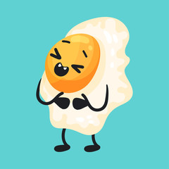 Scrambled Egg with Yellow Yolk Bending with Laughter Vector Illustration