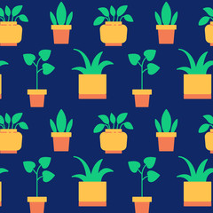 Potted flowers icons pattern. House Plants, flowers seamless background. Seamless pattern vector illustration
