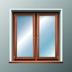 3d realistic vector icon illustration of wooden framed window. Isolated.