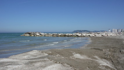 A european rock walkway beach in the coast