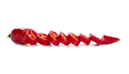 Cut chili pepper on white background