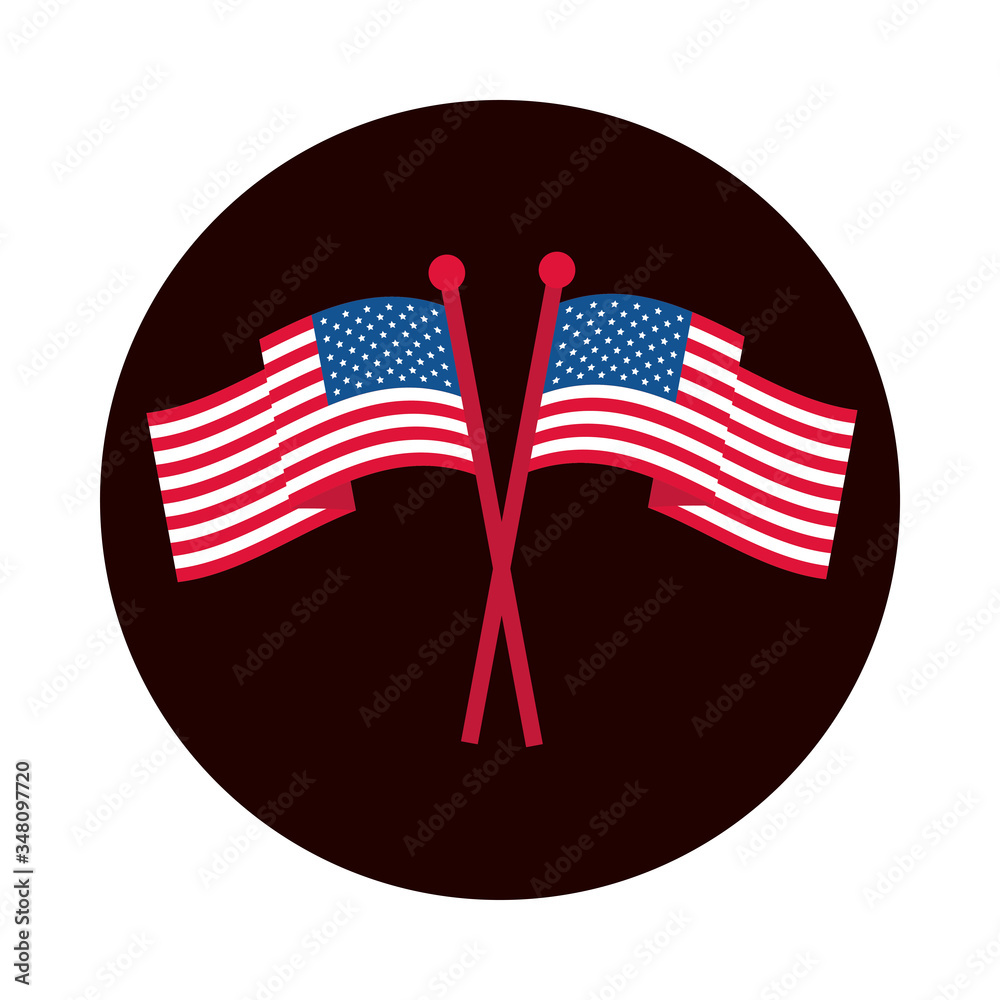 Poster 4th of july independence day, crossed american flags national symbol block and flat style icon