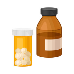 Bottles with Pills and Liquid as Pharmaceutical Drug or Medication Vector Illustration