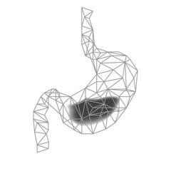 Healthy Human Stomach with acid digestive. Low poly wireframe style.Treatment of Gastric gut line. Future technology in medicine. Particles connected in silhouette Internal digestion organ