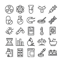 science and research laboratory study icons collection line style icon