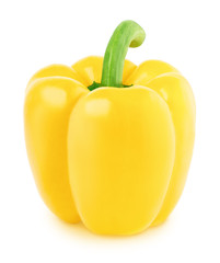 Fresh whole yellow Bell pepper isolated on a white background.