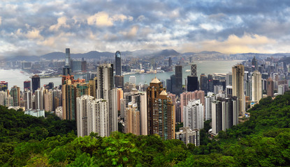 Fototapeta na wymiar Hong Kong cityscape panorama from Victoria peak, China - Asia
