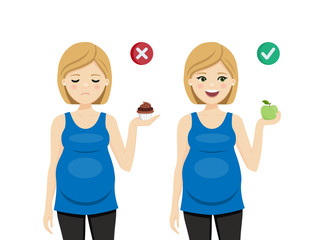 Diet for a healthy pregnancy. Pregnant woman. Vector illustration