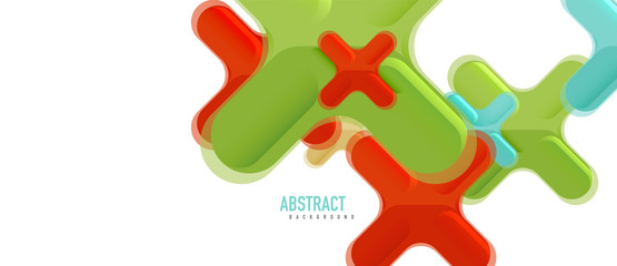Glossy multicolored plastic style cross composition, x shape design, techno geometric modern abstract background. Trendy abstract layout template