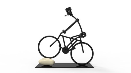 3D rendering of a metal wire art piece of a bicycle person isolated