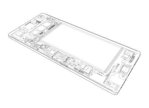 smartphone internal components outline, white background clip art preview
