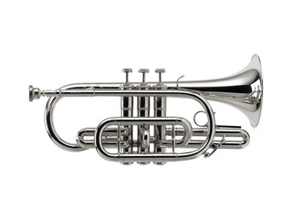 Nickel Cornet, Cornets, Brass Music Instrument Isolated on White background