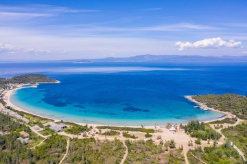 Fototapeta na wymiar Aerial drone view of Paliouri Beach in Kassandra Sithonia penisula Chalkidiki Greece 