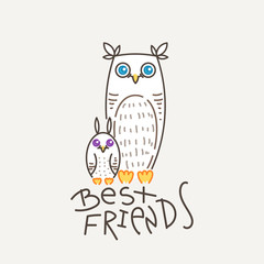 Cute owl in line style with quote. Print for poster, t-shirt, logo, stiker, textile or bags