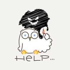 Cute owl in line style with quote. Print for poster, t-shirt, logo, stiker, textile or bags