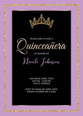 Quinceañera Birthday Party for Girl 15 years vector printable invitation card with golden glitter frame