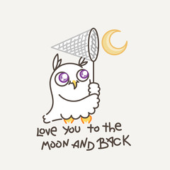 Cute owl in line style with quote. Print for poster, t-shirt, logo, stiker, textile or bags