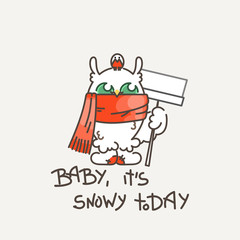 Cute owl in line style with quote. Print for poster, t-shirt, logo, stiker, textile or bags