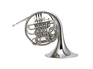 Nickel French horn , Horn, Brass Music Instrument Isolated on White background
