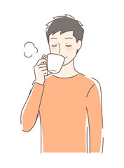 マグカップのコーヒーを飲む男性