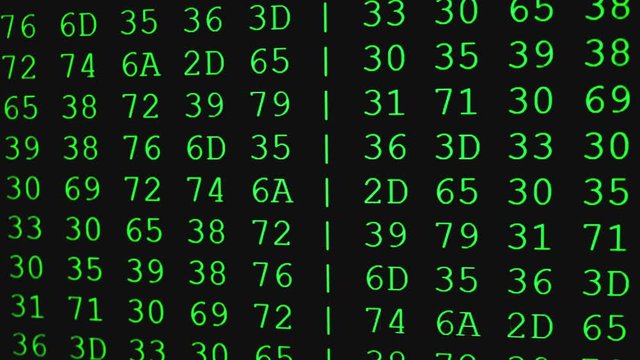 Program HEX code on scientific device screen, green text ASCI information, 4K UHD video