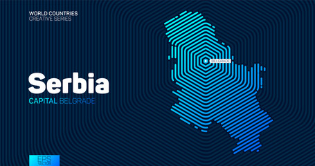 Naklejka premium Abstract map of Serbia with hexagon lines