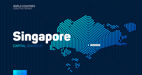 Abstract map of Singapore with hexagon lines - obrazy, fototapety, plakaty