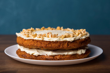 Carrot cake on the wooden table