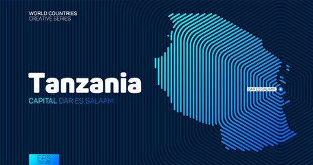 Abstract map of Tanzania with hexagon lines - obrazy, fototapety, plakaty