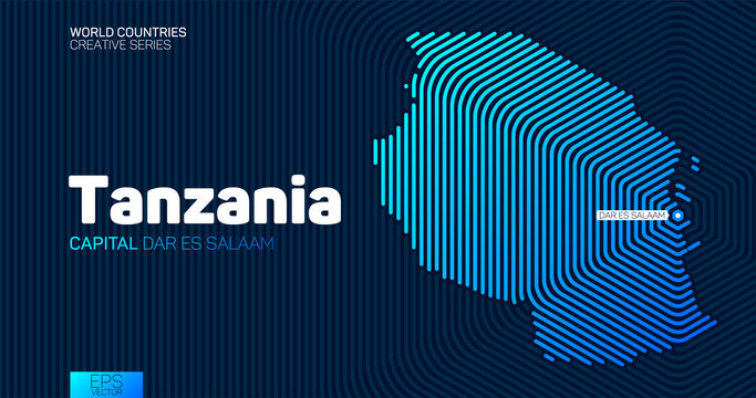 Abstract map of Tanzania with hexagon lines