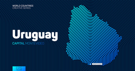 Abstract map of Uruguay with hexagon lines