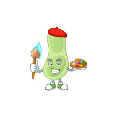 Artistic Artist of staphylococcus pneumoniae cartoon character painting with a brush