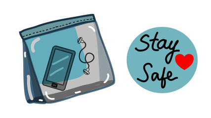 keep phone and earphone in resealable plastic bag vector