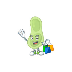 cartoon character concept of rich staphylococcus pneumoniae with shopping bags