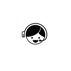 Simple vector illustration of customer service icon with men's head wearing headphone isolated on white background good for customer service logo of your business