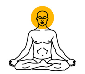 A man is meditating on a white background. Buddhism. Vector illustration.