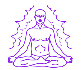 Man is meditating on a white background. Silhouette. Vector illustration.
