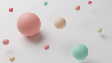 Spheres create an abstract background. Pastel palette. 3D render