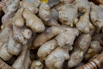 close up  fresh ginger  background
