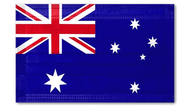 Video of the Australia flag combined with the image of a protective mask against coronavirus.