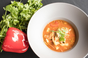 fresh vegetable soup.beef goulash soup goat cheese soup with herbs and vegetables