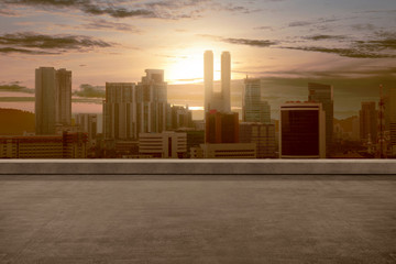 Empty balcony with modern cityscapes