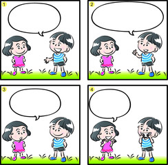 Children four grid comic blank speech bubble