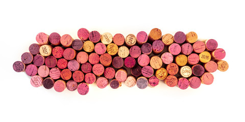 Wine corks panorama on a white background, a design element for a menu or winery brochure